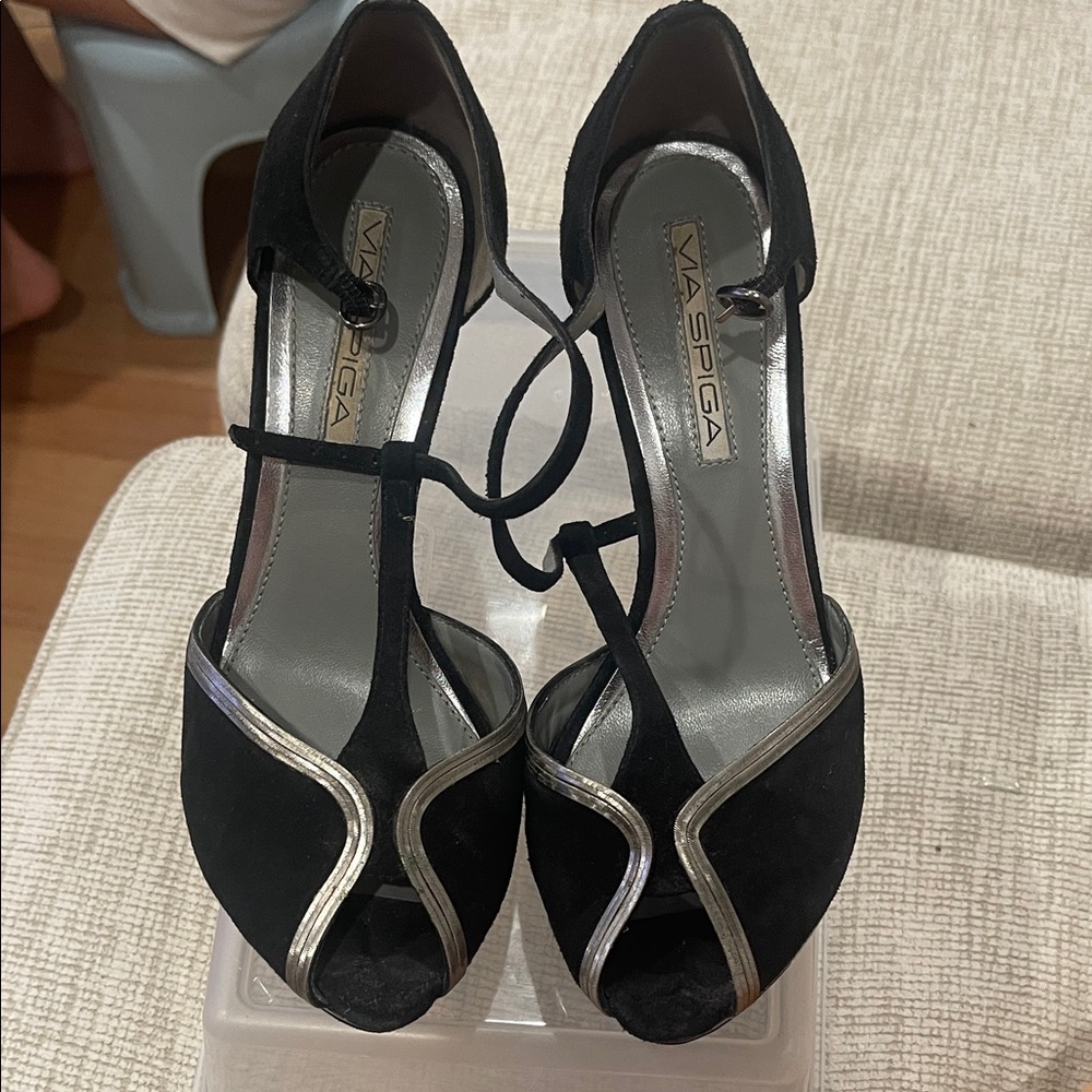 Via Spiga Black Heels with Silver Trim